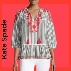 Cute KATE SPADE Broome Embroidered Peasant Blouse. Size Large. Make offer❣️
